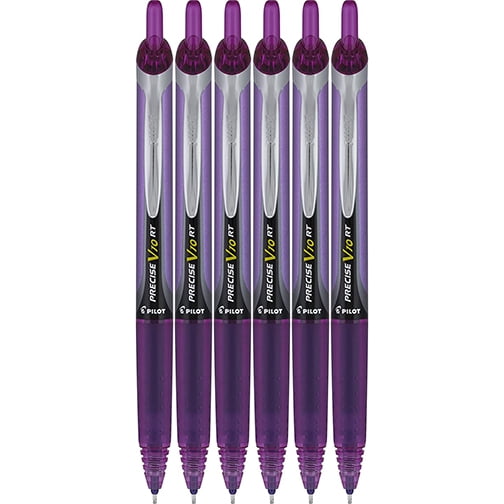 Pilot Precise V10 RT Retractable Liquid Ink Rollerball Pens, Bold Point, 1.0mm, Purple Ink, 6 Count