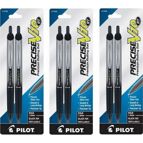 Pilot Precise V10 RT Retractable Premium Rolling Ball Pens, Bold, 1.0 mm, Black Ink, 2 Pack (13548)