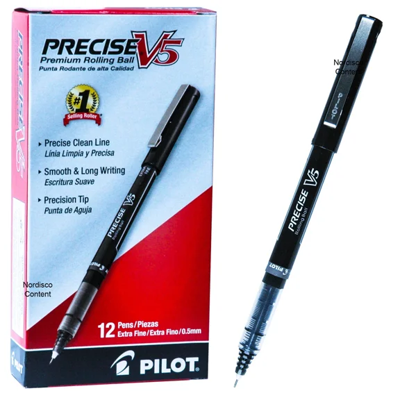 Pilot Precise V5 35334 Black Ink 0.5Mm Extra Fine Rolling Ball Pen, Box Of 12