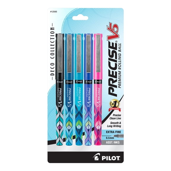 Pilot Precise V5 Deco Collection Pens, Extra-Fine Point, 0.5 mm, Assorted Barrel Colors, Assorted Ink Colors, Pack Of 5 Pens
