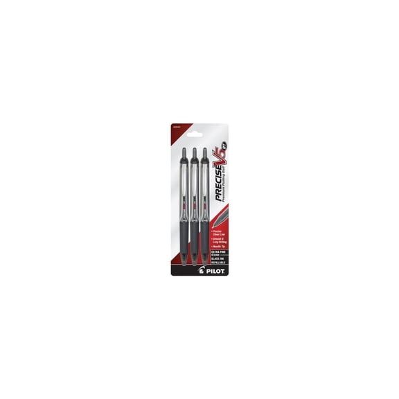 Pilot Precise V5 Liquid Ink Retractable Rollerball Pens, Extra-Fine Point, 0.5mm, Black Barrel, Black Ink, Pack Of 3