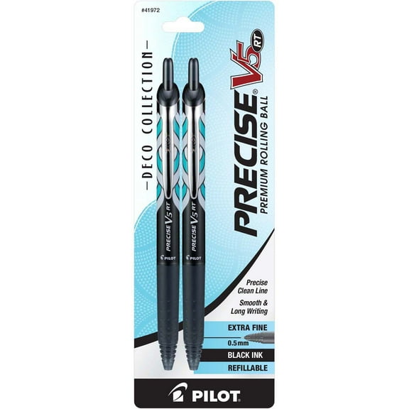Pilot Precise V5 Premium Roller Pens X-Fine 2/Pkg-Retractable, Deco Black
