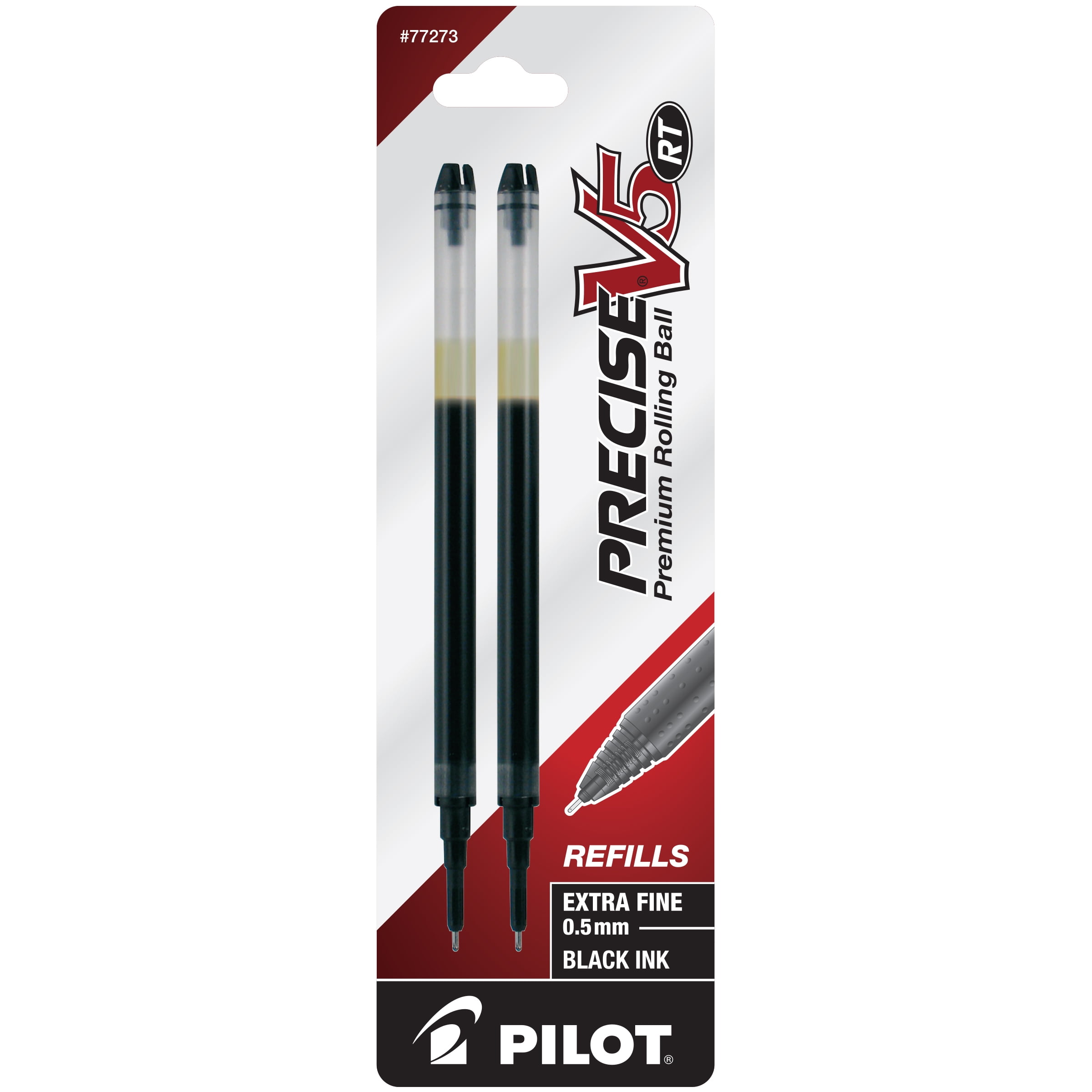 Refill for Pilot Precise V5 RT Rolling Ball, Extra-Fine Conical Tip, Black Ink, 2/Pack Refill for Pilot Precise V5 RT Rolling Ball, Extra-Fine Conical Tip, Black Ink, 2/Pack