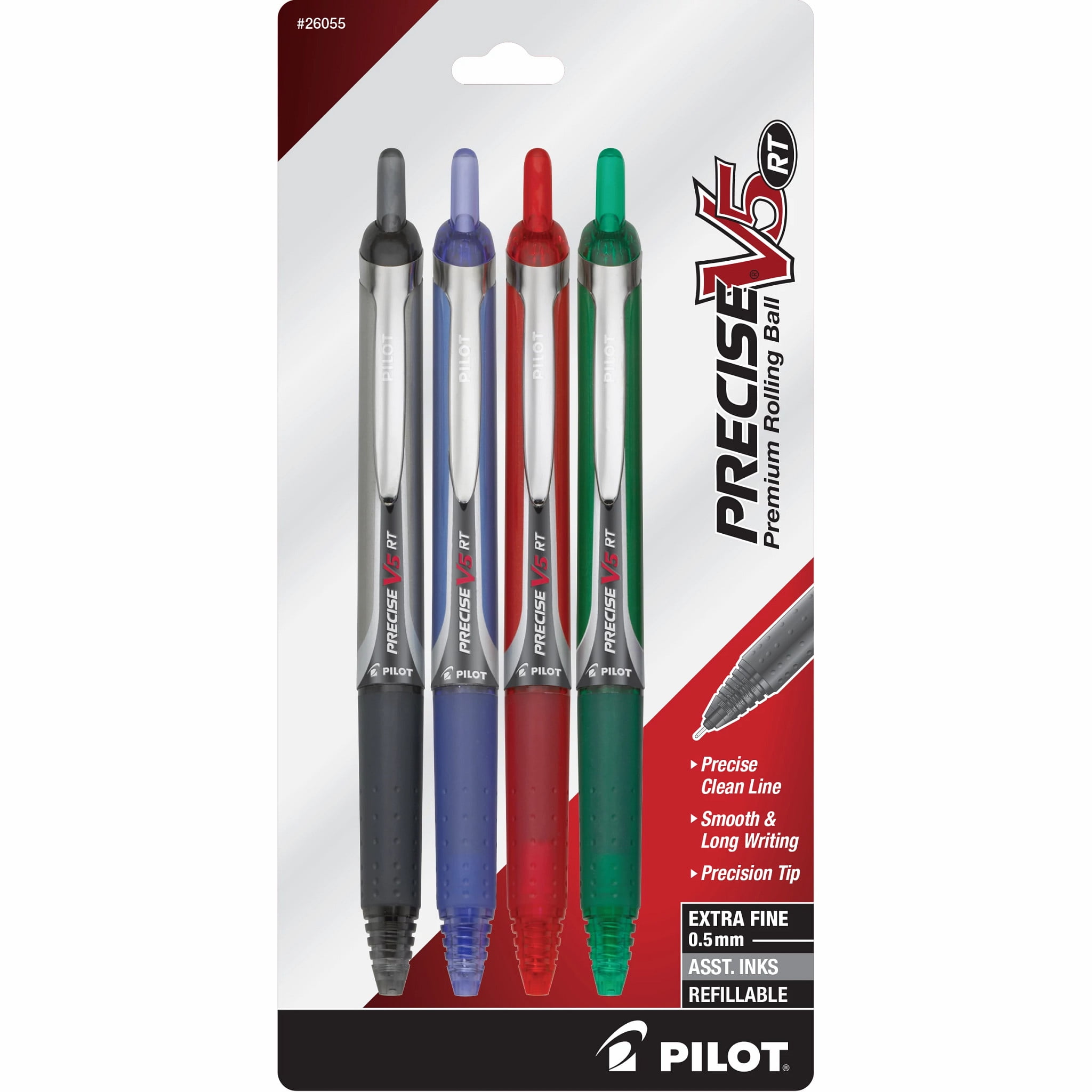 Pilot Precise V5 RT Pens, Extra Fine Point (0.5 mm), Assorted Ink, 4 Count  24949895 