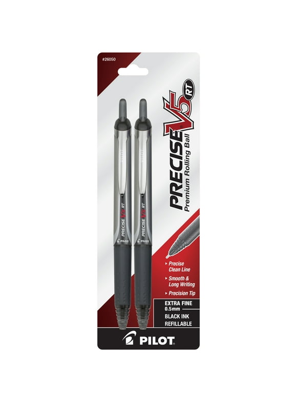 Pilot Precise V5 RT Pens, Extra Fine Point, Rolling Ball, Black Ink, 2 CT