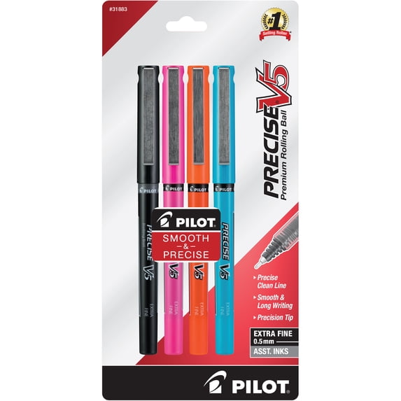 Pilot Precise V5 Extra Fine Point Rolling Ball Pens, Assorted Colors, 4 Pack