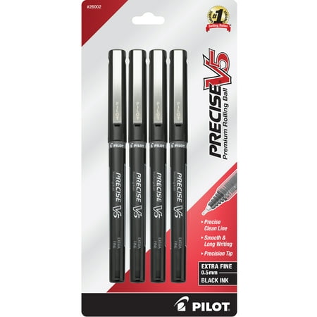 Pilot Precise V5 Rolling Ball Pens, Extra Fine Pt, Black Ink, 4 CT