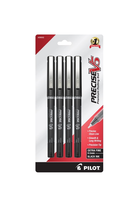 Precise V5 Rolling Ball Pens, Extra Fine, 0.5mm, Black Ink, 4 Pack