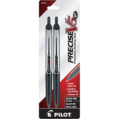 Pilot Precise V5 Rt Retractable Rollerball Pens, Extra Fine Point, Black Ink, 2 Ea..