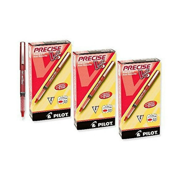 Pilot Precise V5 Stick Rolling Ball Pens, Extra Fine Point, 36 Pens, Red Ink