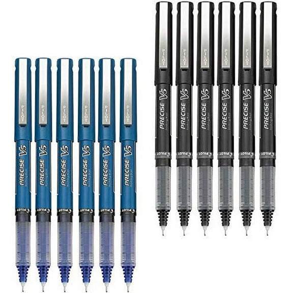 Pilot Precise V5 Stick Rolling Ball Pens, Extra Fine Point, 6 Black, 6 Blue (Dozen Combo Pack)