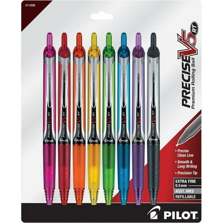 Pilot Precise V5RT Rolling Ball Pen, Extra Fine Point, Assorted, 8 Count