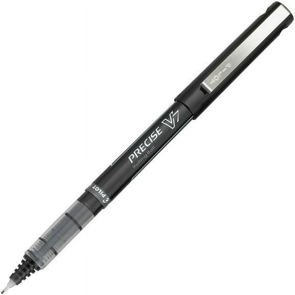 Pilot Precise V7 Fine Premium Capped Rolling Ball Pens - Bar-coded - Fine Pen Point - 0.7 mm Pen Point Size - Black - Clear Barrel - 12 / Dozen | Bundle of 5