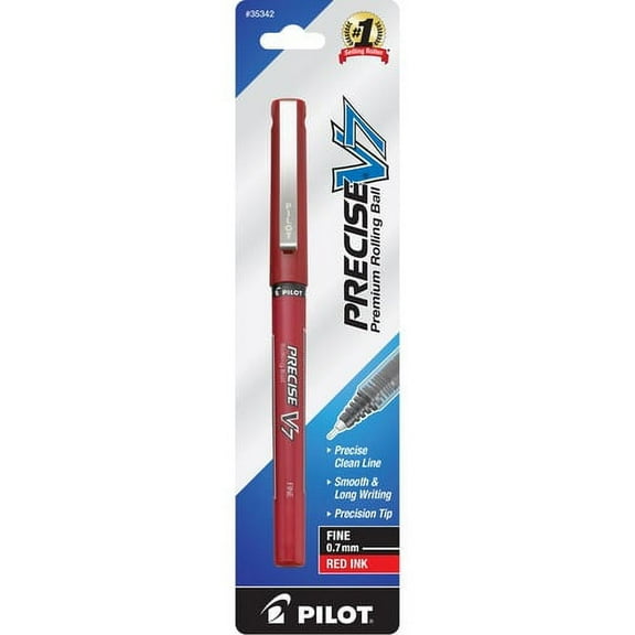 Pilot Precise V7 Fine Premium Capped Rolling Ball Pens - Fine Pen Point - 0.7 mm Pen Point Size - Red - Red Barrel - 1 Each | Bundle of 10 Each