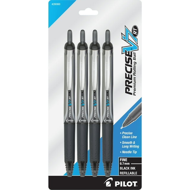 Pilot Precise V7 RT Premium Rolling Ball Pen, Fine Point, Black Ink, 4 ...