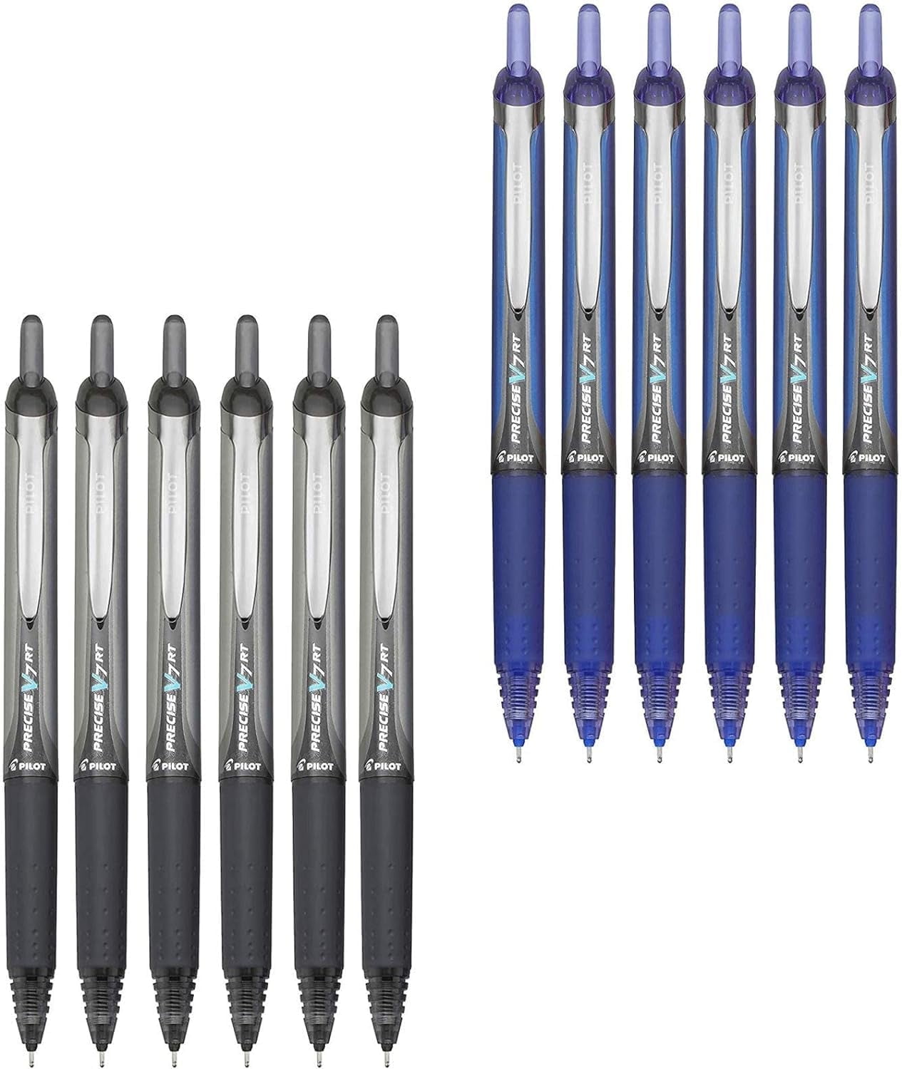 Pilot Precise V7 RT Retractable Rolling Ball Pens, Fine Point, 3 Black 3 Blue, (6 Pack) (12 Pack, Black/Blue) Black/Blue