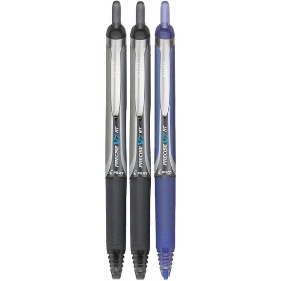 Pilot Precise V7 RT Retractable Rolling Ball Pens, Fine Point (.7mm), Assorted Colors Black/Blue Ink, 3-pk; Premium Comfort Grip,