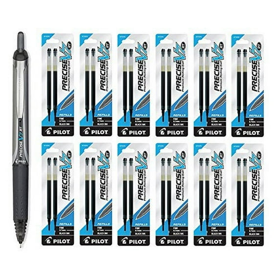 Pilot Precise V7 RT Rolling Ball, Fine Point, Black Ink 1 Pen & 12 refill packs