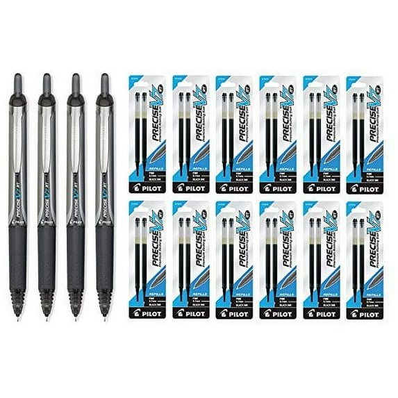 Pilot Precise V7 RT Rolling Ball Fine Point, Black Ink 4 Pens & 24 Refills