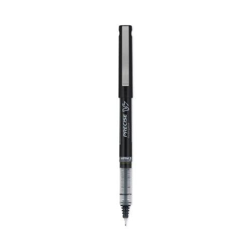 Pilot Precise V7 Roller Ball Pen, Stick, Fine 0.7 mm, Black Ink, Black Barrel, Dozen, Each