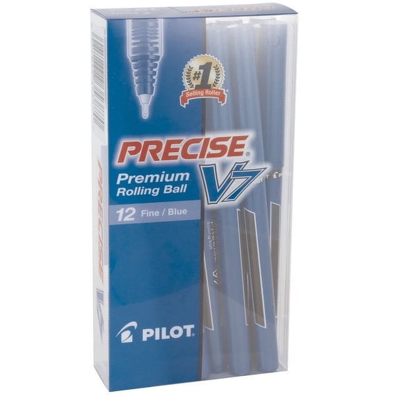 Pilot Precise V7 Rollerball Pens, Fine Point, Blue Barrel, Blue Ink, Pack Of 12
