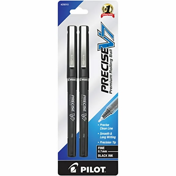 Pilot Precise V7 Stick Rolling Ball Pens Fine Point Black Ink 2 ea (Pack of 12)