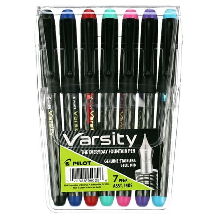 Pilot Varsity Premium Capped Fountain Pen, Medium Nib, Assorted Ink, 7 Count