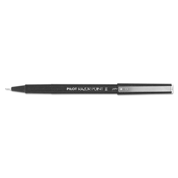 Pilot Razor Point II Super Fine Marker Pen, Black Ink, .2mm, Dozen