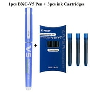 Pilot Refillable V5/V7 Hi-Tecpoint Roller Ball Pen, 0.5mm/0.7mm Point Tip, Blue Black Red Liquid Ink Cartridge System Rollerball 1 V5 Pen add 3 ink