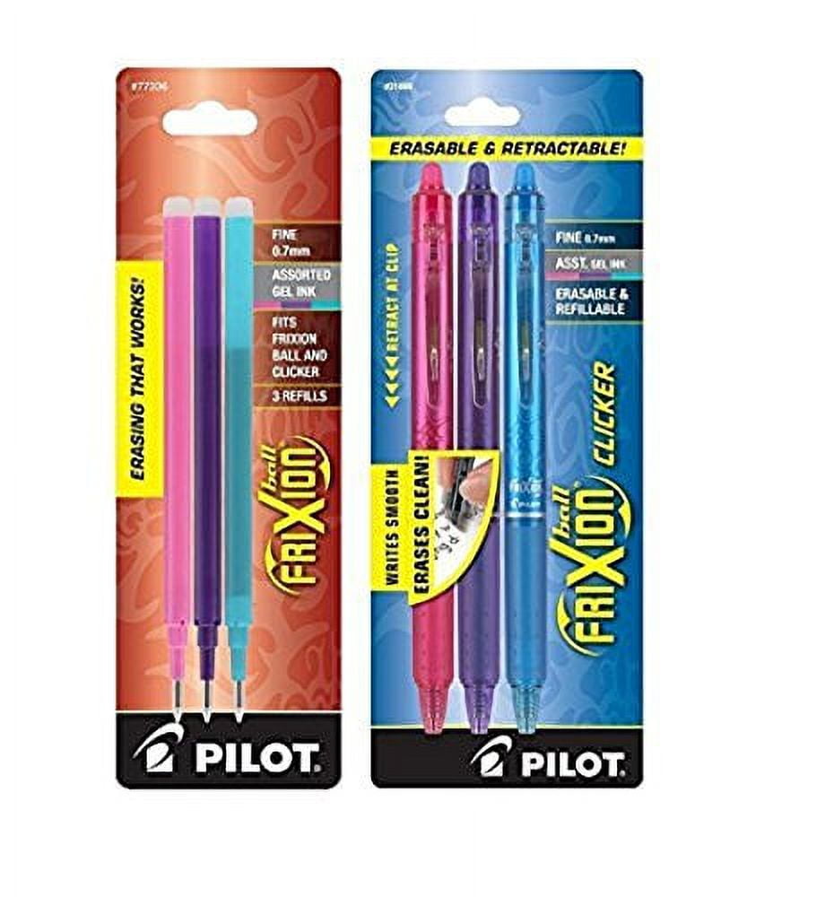Pilot Frixion Pen Refills - Pack Of 3 Black 0.7mm Erasable Gel Ink Refills For Clicker Pens