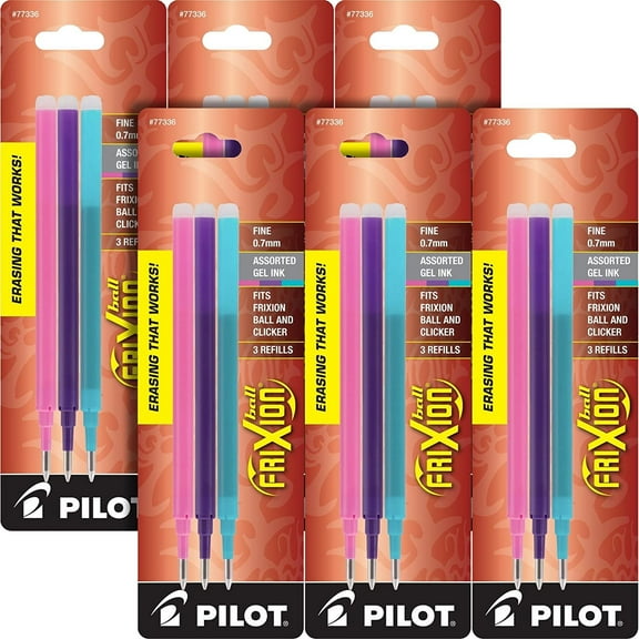 Pilot Refills for Frixion Erasable Gel Ink Pens, Fashion Assorted, 6 X 3-Pack 77336