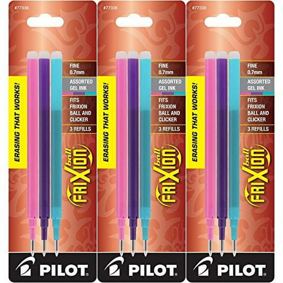 Pilot Refills for Frixion Erasable Gel Ink Pens, Fashion Assorted, Pack of 9 (77336)