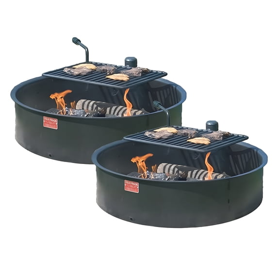 Pilot Rock 2 Pack 30 Inch Steel Ground Fire Pit Ring and Cooking Grate