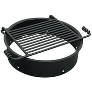 Pilot Rock 24 Inch Steel Ground Fire Pit Ring and Cooking Grate, Black