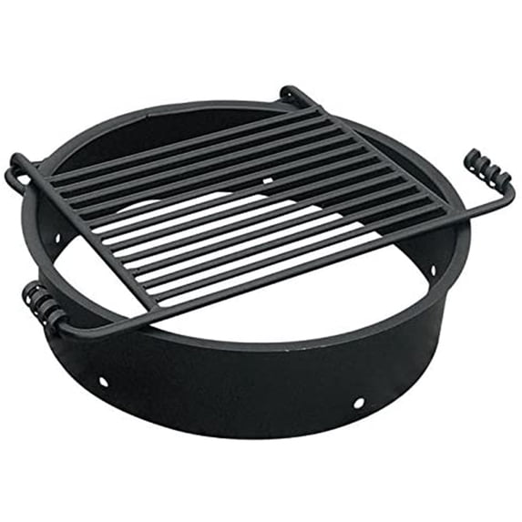 Pilot Rock 24 inch steel ground fire pit ring and cooking grate, black