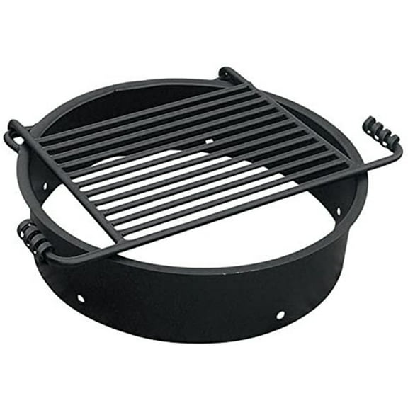 Pilot Rock 24 Inch Steel Ground Fire Pit Ring and Cooking Grate, Black