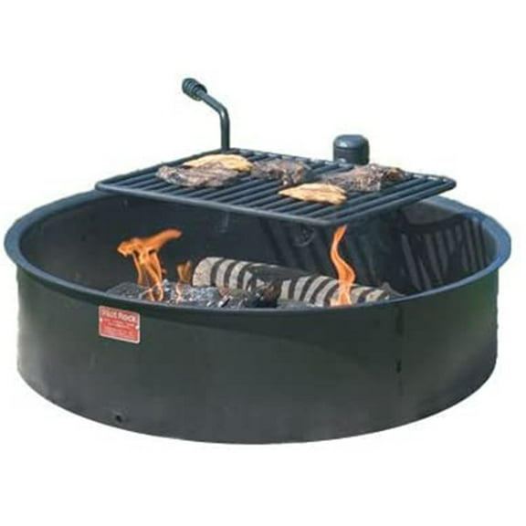 Pilot Rock 30 Inch Steel Ground Fire Pit Ring and Cooking Grate, Black