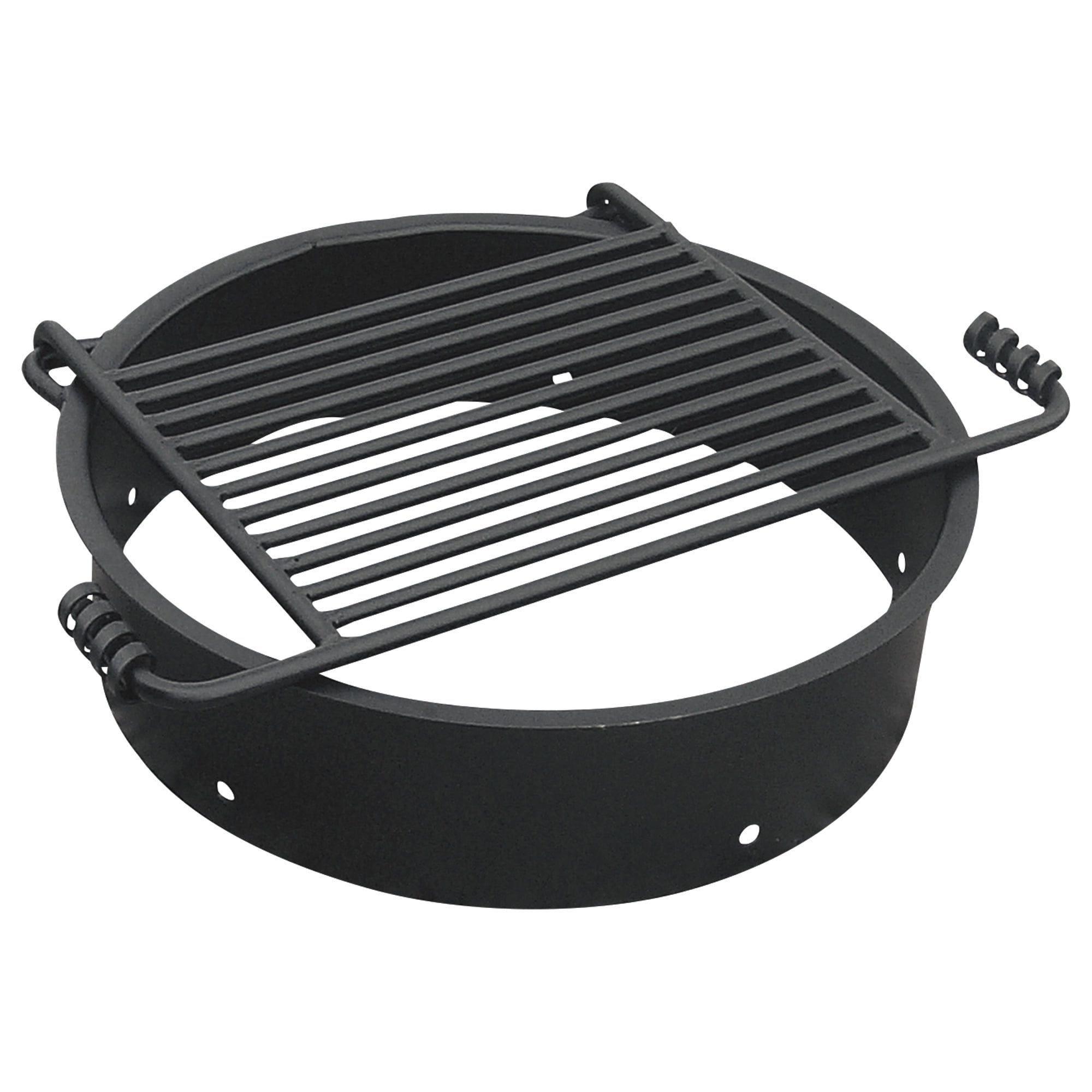 Black Steel 24in Fire Ring with Cooking Grate