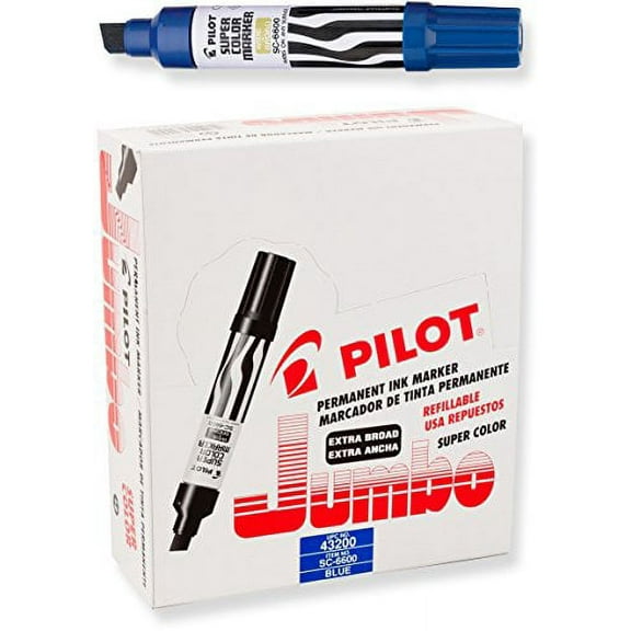 Pilot SC-6600 Jumbo Refillable Permanent Super Color Marker, Wide/Broad Tip[Blue,Dozen]