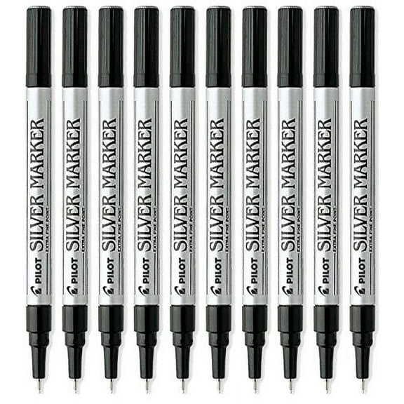 Pilot Silver Metallic Permanent Paint Marker, Extra Fine Point, 10-PACK(41801)