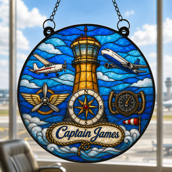 Pilot Stained Glass Suncatcher Personalized Airplane Window Hanging Gift