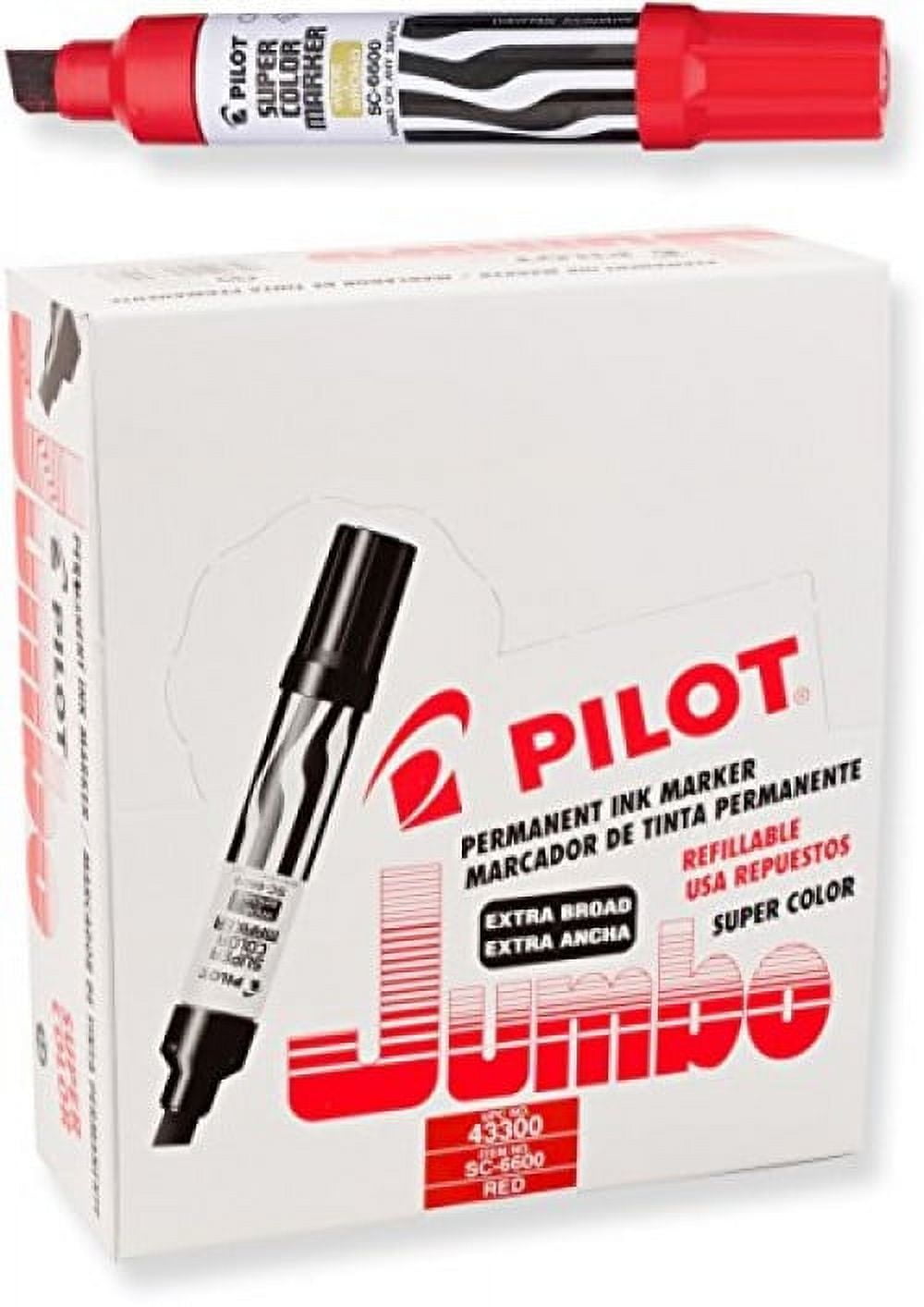 Pilot Super Color Jumbo Permanent Markers, Extra Wide Chisel Point, Red Ink, Dozen Box (43300)