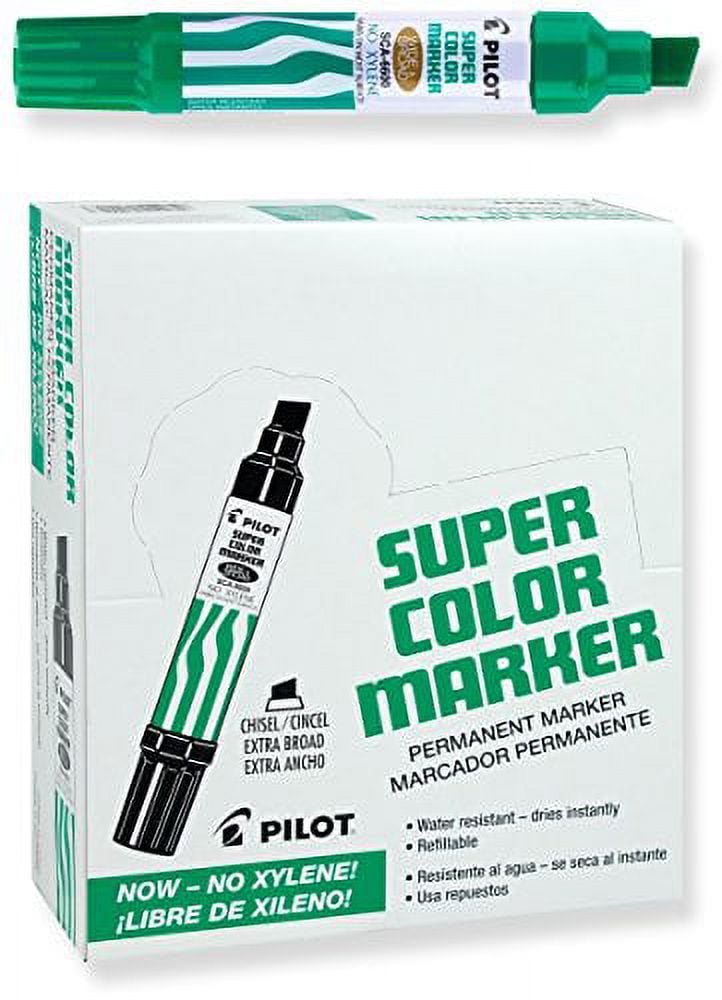 Pilot Super Color Jumbo Permanent Markers, Extra Wide Chisel Point, Xylene-Free, Green Ink, Dozen Box (45400)