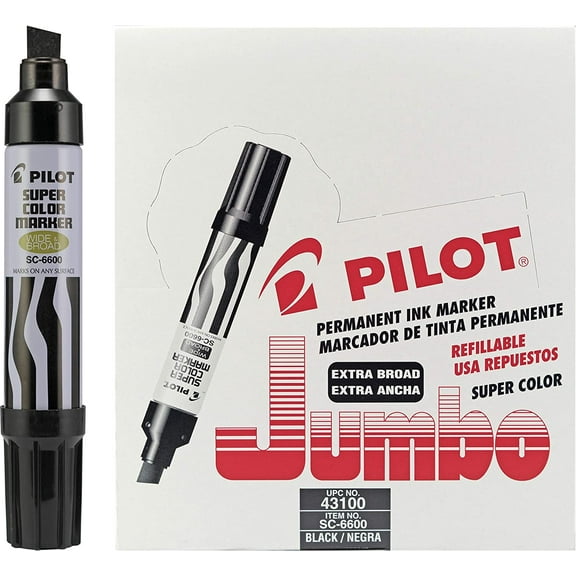 Pilot Super Color Jumbo Refillable hukfga Markers, Black Ink, Extra-Wide Chisel Point, 12-hukfga (43100)