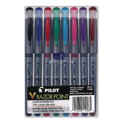Pilot 11008 V Razor Point Liquid Ink Porous Point Pen, Stick, Extra-fine 0.5 Mm, Assorted Ink And Barrel Colors, 8/pack