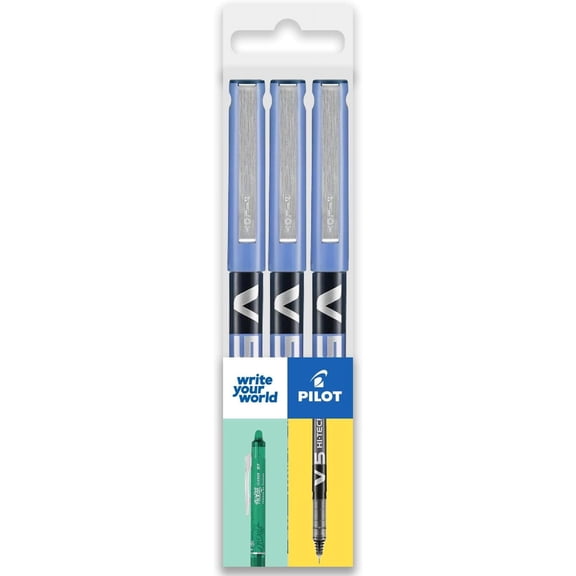 Pilot V5 Hi-Tecpoint Rollerball Pen - Fine 0.5mm Nib - Blue Ink - Wallet of 3