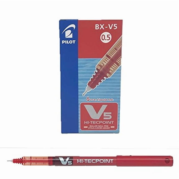 Pilot V5 Rollerball Pen Needle Tip 0.5mm Line 0.3mm Red Ref V502 [Pack of 12]