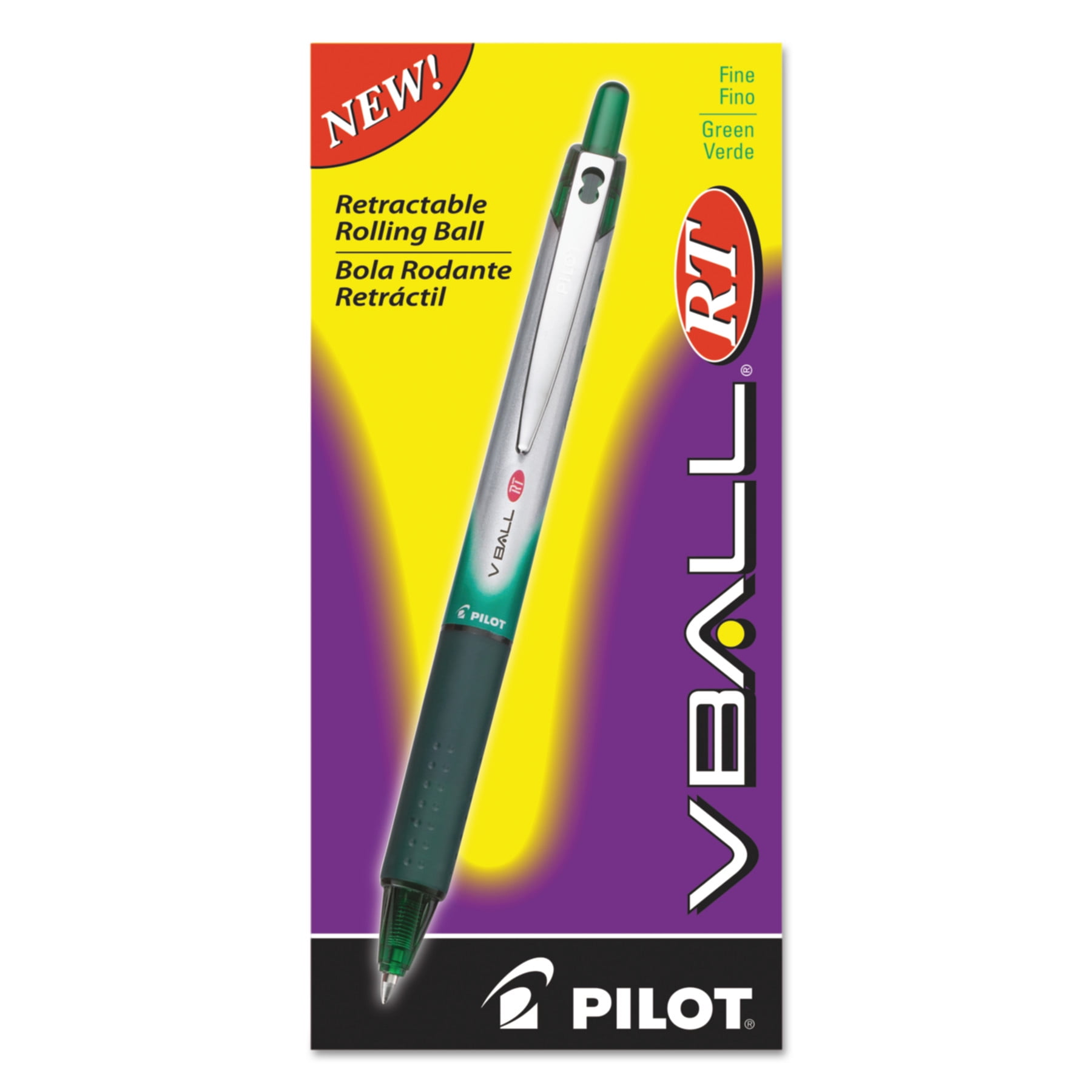 Pilot VBall RT Liquid Ink Retractable Roller Ball Pen, Green Ink, .7mm