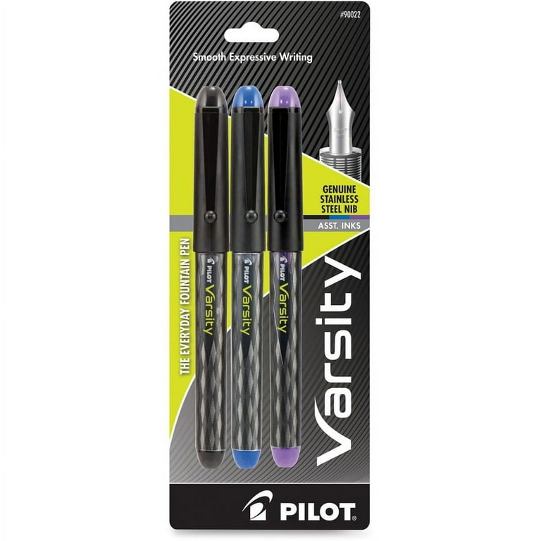 Pilot Varsity Disposable Fountain Pens - Medium Pen Point - Black, Blue, Purple - Black Barrel - 3 / Pack Pilot Varsity Disposable Fountain Pens - Medium Pen Point - Black, Blue, Purple - Black Barrel - 3 / Pack