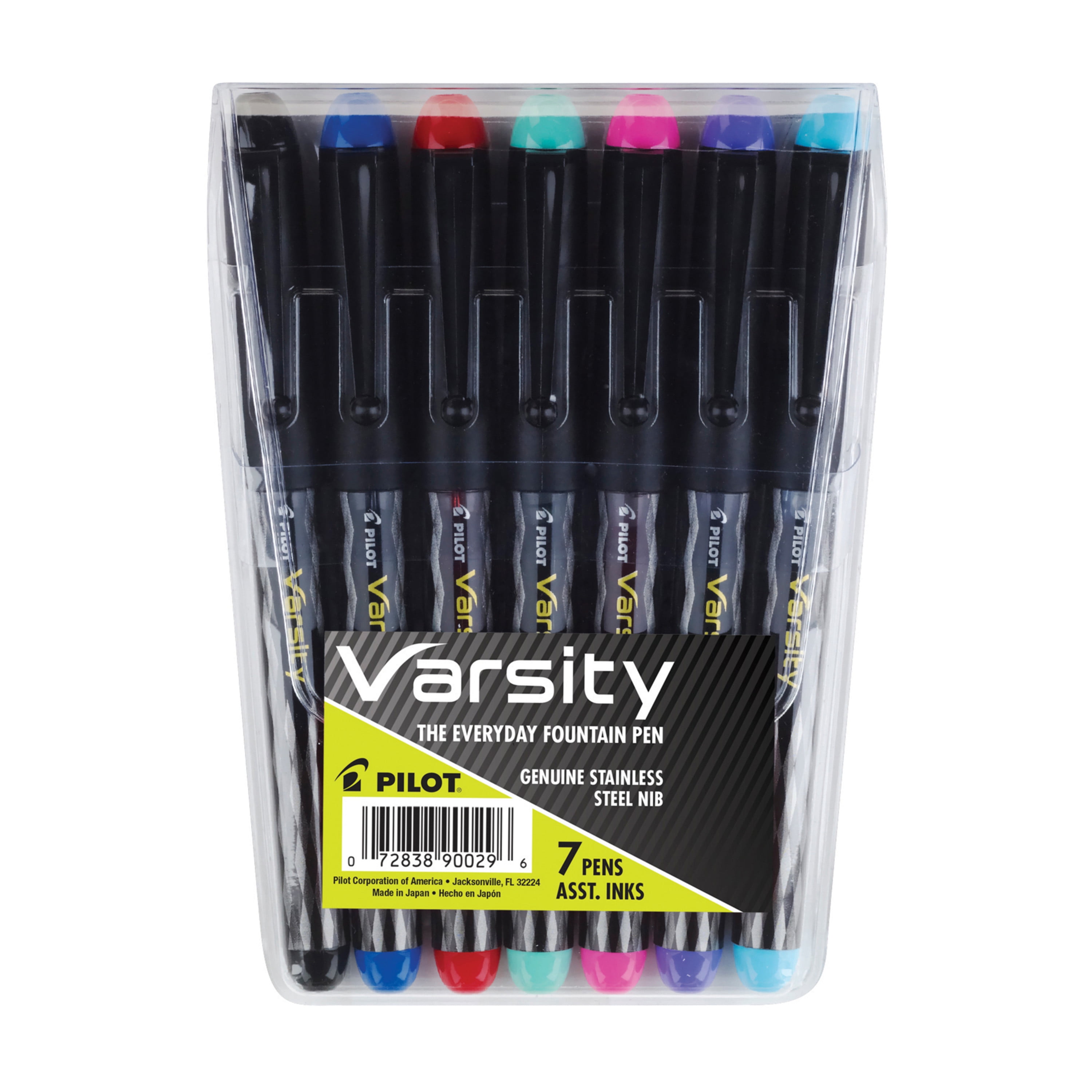 Pilot Varsity Fountain Pen Pack Assorted Ink 1mm 7/Set 90029
